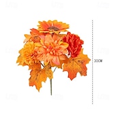 abordables acción de gracias y decoración de otoño-1 ramo de flores artificiales de otoño, corona de calabaza con hojas de arce para Acción de Gracias, arreglo decorativo para el hogar otoñal de Halloween