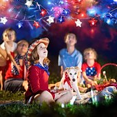 cheap Battery String Lights-1 Pc 3M-20 LED Star String Lights Red, White, Blue Vine Weaving Pentagram Light String July 4th Independence Day Party Patriotic Atmosphere Decorative Light AAA Battery Box
