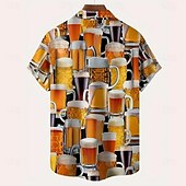 ieftine Mâncare și băuturi-Bărbați Bere Oktoberfest Cămașă Cămașă de vară Camașă cu nasturi Manșon scurt Moda Casual În aer liber Concediu Vară Primăvară Răsfrânt Imprimare 3D cămăși cu guler Un buzunar frontal Galben Roz
