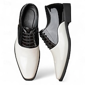 economico Formale-scarpe oxford da uomo in vernice bianca e nera – classiche scarpe formali con lacci per matrimoni, serate di gala ed eventi serali