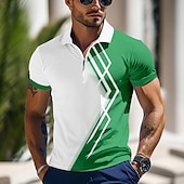 preiswerte Poloshirt mit Farbblockdesign für Herren-Herren Farbblock Poloshirts mit Reißverschluss Kurzarm Polo-Shirts Hemden mit Kragen Business-Casual Outdoor Athleisure 3D-Druck Sommer Meerblau Grün Dunkelblau