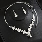 cheap Jewelry Sets-Bridal Jewelry Sets Two-piece Suit Zircon 1 Necklace Earrings Women&#039;s Elegant Vintage Personalized Lovely Classic Leaf Love Jewelry Set For Wedding Birthday Gift