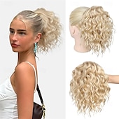 abordables Queue-de-cheval-Extension de queue de cheval 10 pièces, queue de cheval courte et bouclée, à clip, pour femmes noires, synthétique, duveteuse, douce et ondulée, extensions de cheveux naturels noirs