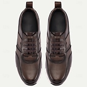 baratos Tênis de couro premium-Sapatos casuais masculinos de couro bovino premium, design de cadarço de dois tons com sola esportiva, perfeitos para uso casual de negócios, viagens e caminhadas na cidade