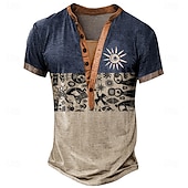 Men's Sun Tribal T Shirt Henley Shirt Tee Short Sleeve Designer Basic Classic Outdoor Casual Daily Summer Green Navy Blue Henley Henley T-Shirt4