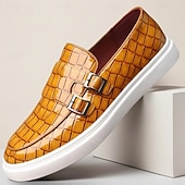 abordables Baskets-Mocassins en similicuir tressé jaune pour homme avec brides à double boucle, chaussures décontractées à enfiler pour les sorties estivales, les voyages et le quotidien