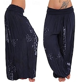 abordables pierna ancha y cintura alta-Mujer Pantalones Pantalones palazzo Moda Boho Longitud total Media cintura Estampado Cintura elástica Confortable Cómodo Microelástico Calle Ropa Cotidiana Noche Blanco Amarillo Rosa Verde Ejército
