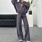 abordables Chándales-Mujer Tracksuit Sudadera Conjunto de Ropa Deportiva Bolsillo Color sólido Trajes de Yoga Otoño Invierno Negro Blanco Gimnasio Rutina de ejercicio Deportes Mantiene abrigado Resistente al Viento Suave