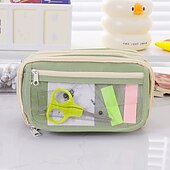cheap Pencil Cases &amp; Holders-Large Capacity Storage Bag with 9-layer Pencil Case Transparent Compartment and Magnetic Button Flap for Easy Retrieval
