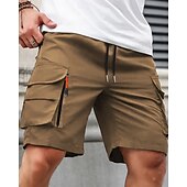 baratos Ar livre-Homens Bermuda Cargo Calção Shorts de verão Com Cordão Cintura elástica Bolso multi Tecido Conforto Vestível Comprimento do joelho Ao ar livre Esporte Diário Moda Casual Preto Azul Marinho