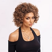 cheap Synthetic Trendy Wigs-Synthetic Wig Wavy Afro Curly Asymmetrical With Bangs Machine Made Wig 12 inch A1 Synthetic Hair Women&#039;s Classic Comfortable Color Gradient Multi-color