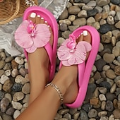 billiga Inneskor och flip-flops till damer-kvinnors blommiga flip-flop-sandaler, söta 3D-blommiga platåtofflor för stranden, mjuka sommarsandaler i skumgummi för semester och vardagskläder