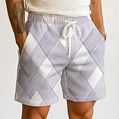 billiga 3d sweatshorts för män-Herr Geometrisk Rutnät / Pläd Våffelshorts Svett shorts Casual shorts Medium Midja Mode Casual Semester Joggning Träningspass Elastisk dragsko i midjan Shorts med fickor Designer Kläder