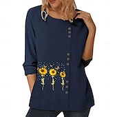 cheap Shirts-Women&#039;s Blouse Floral Graphic Plants Elegant Vintage Fashion Long Sleeve Crew Neck Regular Tops Daily Going out Weekend White Blue Dark Blue Fall