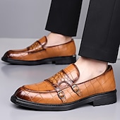 voordelige Hereninstappers &amp; loafers-Voor heren Instappers en instappers Krokodil patroon Wandelen Zakelijk Brits Bruiloft PU Leder Ademend Comfortabel Anti-slip Instapper Wijn Bruin Groen Herfst Winter