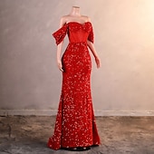 abordables Robes de Soirée-Robe de soirée sirène  trompette élégante robe formelle bal traîne de cour sans manches décolletée en sequins avec sequins