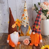 ieftine Ziua Recunoștinței și decorarea de toamnă-Decor de pluș gnom de toamnă, păpușă fără chip în picioare cu pălărie de dovleac în carouri, decor de masă pentru recolta de Ziua Recunoștinței pentru casă, ornament de raft de toamnă