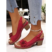 cheap Casual Sandals-Women’s Floral Cutout Slingback Sandals – Comfortable Chunky Heel Summer Sandals for Casual &amp; Garden Party Wear