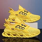 billige Sneakers til herrer-gule herresneakers med flammedesign, lett, pustende overdel, komfortabel passform for løping, trening og hverdagsbruk