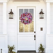 cheap Artificial Plants &amp; Flowers-Artificial Eucalyptus and Violet Wreath for Front Door, Faux Greenery Floral Wreath for Home Decor, Wall Hanging and Holiday Decorations