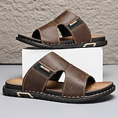 billige Ferietøfler-Brune slip-on sandaler til herre, myke sommersandaler i kunstskinn for innendørs komfort, helgeærender og uformell utendørsbruk