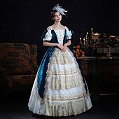 billiga Klänningar-Vintage Rokoko Renässans Maxi Klänningar Vanligt Juliet ärm Prinsessa Brud Plisserad Med volanger Prinsessa Rund hals Dam Halloween Karnival Maskerad Prestanda Fest Halloween Vuxen Alla årstider
