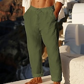 olcso Ünnep-Férfi Vászon nadrág Nadrág Nyári nadrág Strand nadrág Zseb Rugalmas derék Sima Mokaszinok Légáteresztő Vakáció Napi Szabadság Hawaii Boho Kék tó Fekete