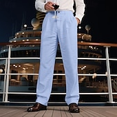cheap Holiday-Men&#039;s Linen Pants Trousers Summer Pants Beach Pants Pocket Straight Leg Plain Comfort Breathable Vacation Daily Holiday Hawaiian Boho Black White
