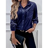 preiswerte Damen Einfache Oberteile-Damen Hemd Einfarbig Elegant Stilvoll Lässig Langarm Hemdkragen Normale Oberteile Täglich Knöpfe Rote Blau Braun Grün Sommer Frühling