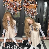 voordelige Pruiken van filmkarakters-Bruine pruik voor meisjes, lang golvend krullend middenstuk kostuumpruik, prinsessenhaar voor Halloweenfeest