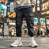 abordables Pantalons Cargo-Homme Pantalons Cargo Pantalon Jogger Pantalons Cordon de serrage Taille Élastique Multi-poches Uni Portable Extérieur Quotidien Camping &amp; Randonnée Mode Classique Noir Blanche
