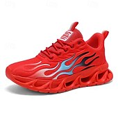 billige Sneakers til herrer-Røde løpesko for menn med flammedetaljer, overdel i høy ytelse og støtdempende såle, perfekt for trening, sportsbegivenheter og en aktiv livsstil