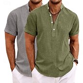 economico Classico-Per uomo Camicia Camicia di lino Camicia con colletto alla coreana Camicia popover Camicia Estiva Abbigliamento da spiaggia Semplice Vacanza Casuale Gray + verde Bianco + giallo Bianco + Verde Bianco