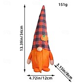ieftine Ziua Recunoștinței și decorarea de toamnă-Decor de pluș gnom de toamnă, păpușă fără chip în picioare cu pălărie de dovleac în carouri, decor de masă pentru recolta de Ziua Recunoștinței pentru casă, ornament de raft de toamnă
