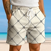 preiswerte 3D-Sweatshorts für Herren-Herren Geometrisch Karo / Karomuster Waffel-Shorts Sweat-Shorts Freizeitshorts Mittlere Taille Modisch lässig Urlaub Joggen Trainieren Elastischer Kordelzug in der Taille Shorts mit Taschen Designer