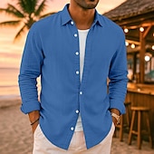 preiswerte Urlaub-Herren Leinenhemd Sommerhemd Strandbekleidung Freizeithemd Knopfhemd Einfach Urlaub Lässig Schwarz Weiß Rosa Marineblau Langarm Revers N / A Bekleidung Rein