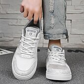 billiga Herrsneakers-Herr blå och vita sportsneakers med mesh-ovandel med andningsbar design, snygg snörning, perfekt för både vardagsaktiviteter och fritidsaktiviteter