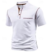 economico Maglietta casual Henley-Per uomo Maglietta Maglia Henley Camicia a Maniche Corte Manica Corta Henley Estate Blocco di colori Moda Designer Essenziale Patchwork Tasca Vacanza Streetwear Uscire Vinaccia Nero Bianco Maglietta