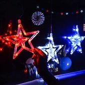 economico Luci decorative-3 Pezzi Luci Appese Patriottiche per il 4 Luglio Giorno dell'Indipendenza 250° Anniversario Giorno della Memoria Luci Decorative con Ventosa Stella a 5 Punte Decorativa Box Batteria AAA