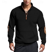 preiswerte Einfache Sweatshirts-Herren Waffel-Sweatshirt Schwarz Marineblau Khaki Hellgrau Dunkelgray Stehkragen Einfach Fronttasche Viertel Postleitzahl Sport &amp; Outdoor Lässig Täglich Streetwear Cool Lässig Herbst Winter Bekleidung