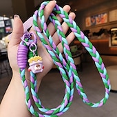 economico Lanyards e cinturini da polso per telefono-Nuova tracolla con tre fili a coda di cavallo, cordino per cellulare da donna, anti smarrimento, cordino robusto con ciondolo a forma di cartone animato, cordino lungo per cellulare.