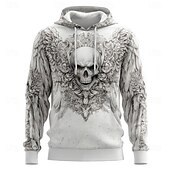 abordables Sudaderas y Hoodies de Halloween-Hombre Cráneos Sudaderas Sudadera Abrigos Sudadera con capucha Cuello Barco Fresco Impresión 3D Discoteca Ropa de calle Negro Blanco Correa Gráfico Otoño Invierno Diseñador