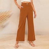 cheap Wide Leg &amp; High Waisted-Women&#039;s Slacks Pants Trousers Streetwear Casual Full Length Natural Plain Pocket Buckle Outdoor Comfortable Outdoor Vacation Daily Wear Apricot Black Orange Green Fall Regular Fit