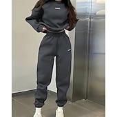 Недорогие спортивные костюмы-Жен. Спортивный костюм Штаны Свитер-свитшот Карман Однотонный Наборы одежды Весна Белый Темно-серый Тренажерный зал Тренировки Бег С защитой от ветра Длинный рукав Спорт Спортивная одежда