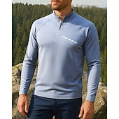 ieftine Topuri-Bărbați Hanorac polo Top de alergare Top de drumeție Manșon Lung Guler de stand Tricou Tee Topuri În aer liber Uscare rapidă Ușor Elastic Respirabil Sfert de fermoar Poliester Gri Închis Negru Verde