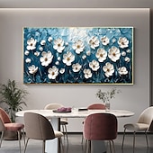 cheap Floral/Botanical Paintings-Handmade Original White Flower Oil Painting On Canvas Abstract Landscape Wall Art for Home Decor With Stretched Frame Without Inner Frame Painting