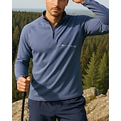 ieftine Topuri-Bărbați Hanorac polo Top de alergare Top de drumeție Manșon Lung Guler de stand Tricou Tee Topuri În aer liber Uscare rapidă Ușor Elastic Respirabil Sfert de fermoar Poliester Gri Închis Negru Verde