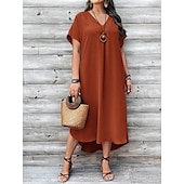 ieftine Rochie albă-Pentru femei Rochii Midi Rochie A line Casual Zilnic Ieșire Simplu Manșon scurt În V Maro Închis Bleumarin Galben Albastru regal Vară