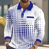 abordables Polo géométrique pour homme-Homme Géométrique Polo manche longue Polos Chemises à Col Vêtement décontracté de travaile Affaires Athleisure Tenue quotidienne Boutons Avec Poches Impression 3D Printemps Automne Hiver Noir Bleu