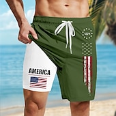 お買い得  独立記念日ボトムス-アメリカ独立記念日 男性用 アメリカの米国旗 愛国 1776年 裏地付きショートパンツ 2 in 1 スイムショーツ スイムトランク ミディアムウエスト 祝日 サイドポケット コンプレッションライナー付き 伸縮性のあるドローストリングウエスト デザイナー 衣類